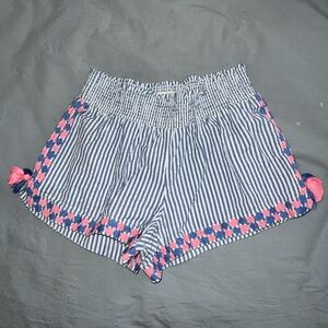 Vineyard Vines Blue White Pink Seersucker Embroidered Tassel Shorts XXS